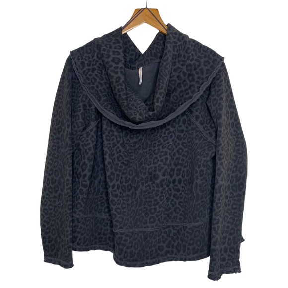 Free People Sweaters - Free People Leopard Cocoon Cowl Neck Pullover Knit Sweater Gray Women’s Medium